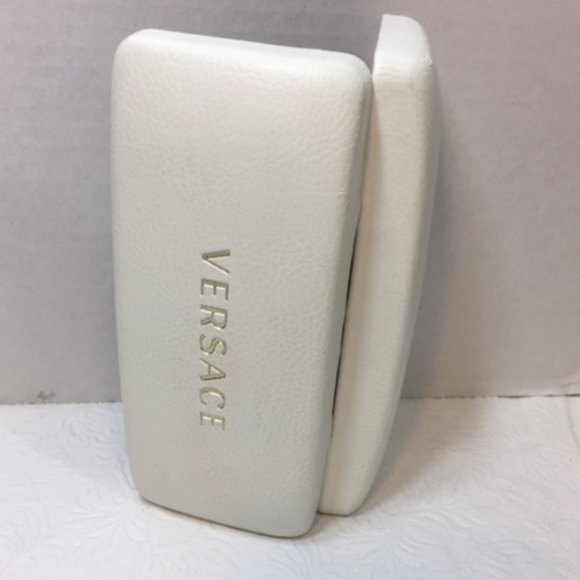 Versace Designer Eyeglass/Sunglass Case -Gold Letter Clamshell Hard Case White - Picture 2 of 7